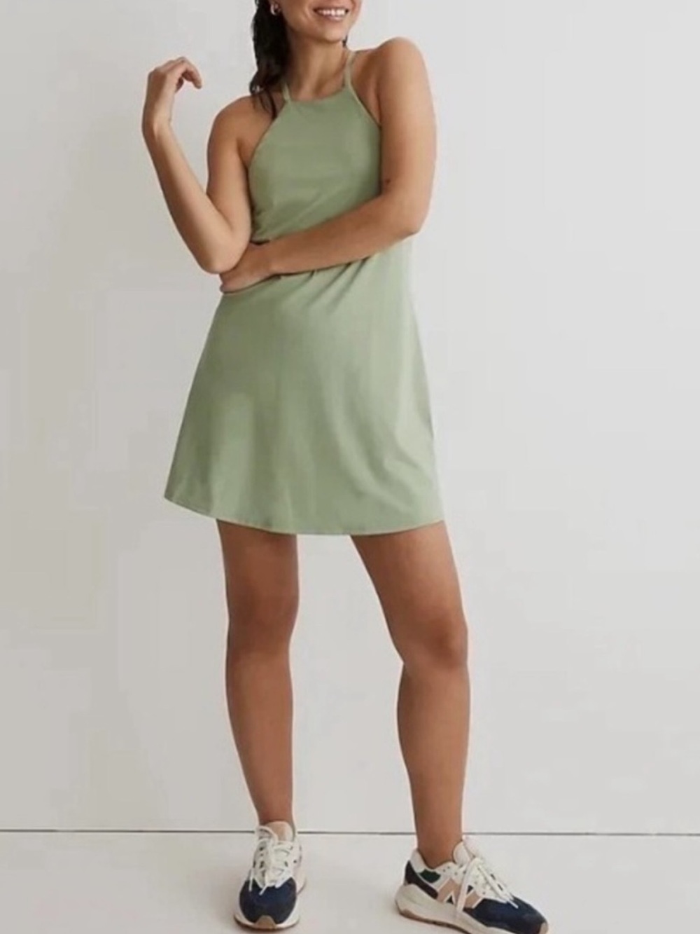 Madewell MWL Flex Fitness Dress Green Built in Shorts Criss Cross Back Small
